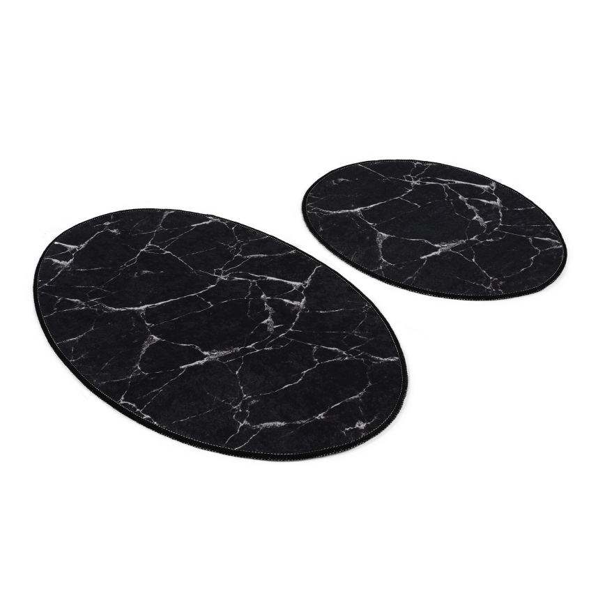 SADA 2x Kúpeľňová predložka MARBLE 50x60/60x100 cm čierna