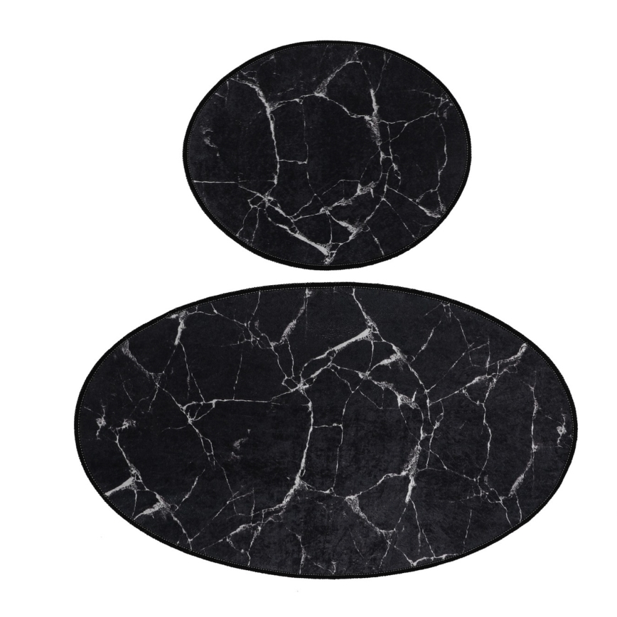 SADA 2x Kúpeľňová predložka MARBLE 50x60/60x100 cm čierna