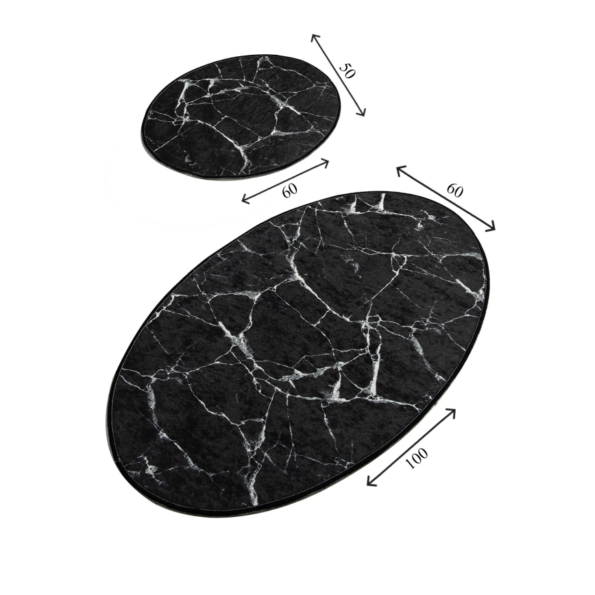 SADA 2x Kúpeľňová predložka MARBLE 50x60/60x100 cm čierna