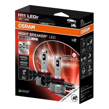 SADA 2x LED autožiaroviek NIGHT BREAKER SMART H11 PGJ19-2/14W/12V 6000K - Osram
