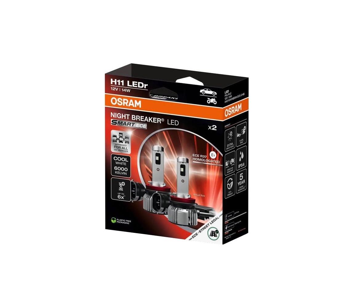 SADA 2x LED autožiaroviek NIGHT BREAKER SMART H11 PGJ19-2/14W/12V 6000K - Osram 64211DWNBSM-ECE-2HB