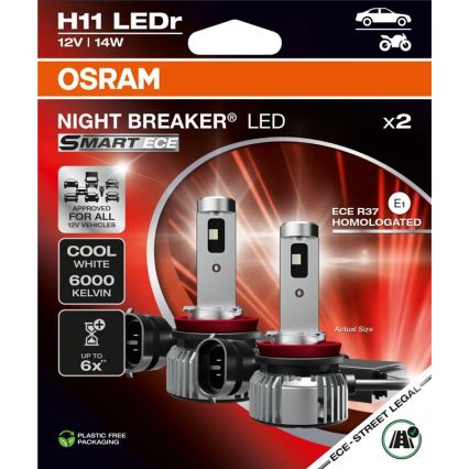 SADA 2x LED autožiaroviek NIGHT BREAKER SMART H11 PGJ19-2/14W/12V 6000K - Osram