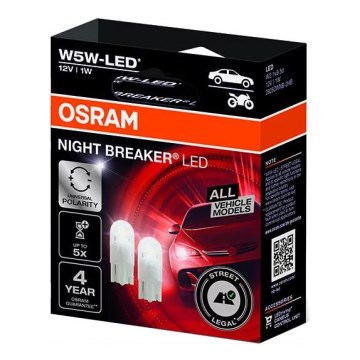 SADA 2x LED Autožiarovka NIGHT BREAKER W2.1x9.5d/1W/12V 5700K - Osram