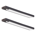 SADA 2x LED nabíjateľné osvetlenie nábytku so senzorom pohybu a súmraku VIRO LED/1,2W/3,7V 800 mAh 3000/4000/6500K 30 cm čierne
