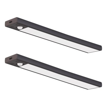 SADA 2x LED nabíjateľné osvetlenie nábytku so snímačom pohybu a súmraku VIRO LED/1,2W/3,7V 800 mAh 3000/4000/6500K 30 cm čierna