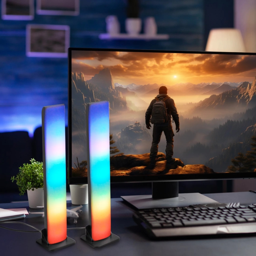 SADA 2x LED RGB Stmievateľná stolná lampa GAMER LED/5W/5V + diaľkové ovládanie
