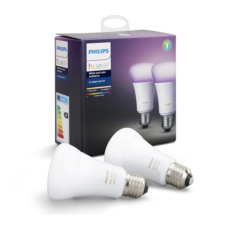 SADA 2x LED RGB Stmievateľná žiarovka Philips Hue WHITE AND COLOR AMBIANCE E27/10W/230V 2200 - 6500K