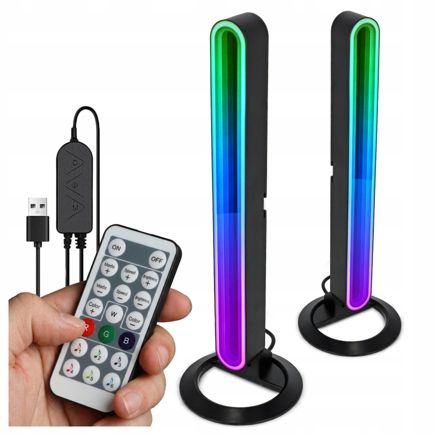 SADA 2x LED RGBIC Stmievateľná stolová lampa LED/5W/5V čierna + diaľkové ovládanie