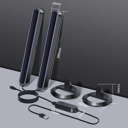 SADA 2x LED RGBIC Stmievateľná stolová lampa LED/5W/5V čierna + diaľkové ovládanie