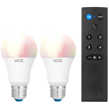 SADA 2x LED RGBW stmievateľná žiarovka A60 E27/9W/230V 2200-6500K Wi-Fi + diaľkové ovládanie - WiZ