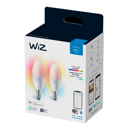 SADA 2x LED RGBW Stmievateľná žiarovka C37 E14/4,9W/230V 2200-6500K Wi-Fi - WiZ