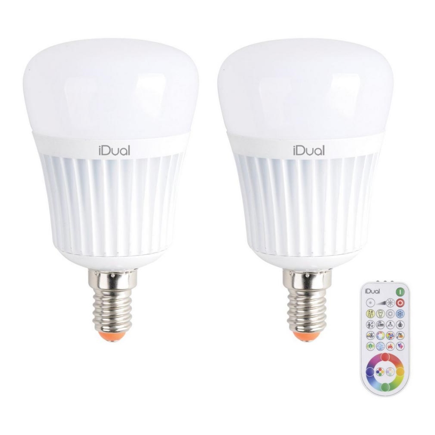 SADA 2x LED RGBW Stmievateľná žiarovka E14/7W/230V 2200-6500K + diaľkové ovládanie