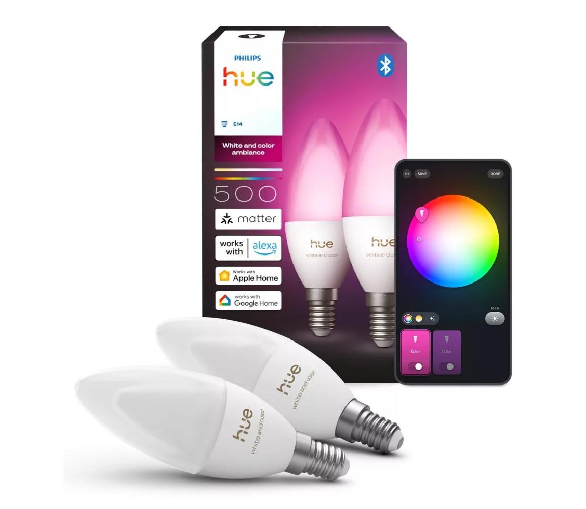 SADA 2x LED RGBW stmievateľná žiarovka Philips Hue WACA B39 E14/3,7W/230V 1000-20000K 8721103099303