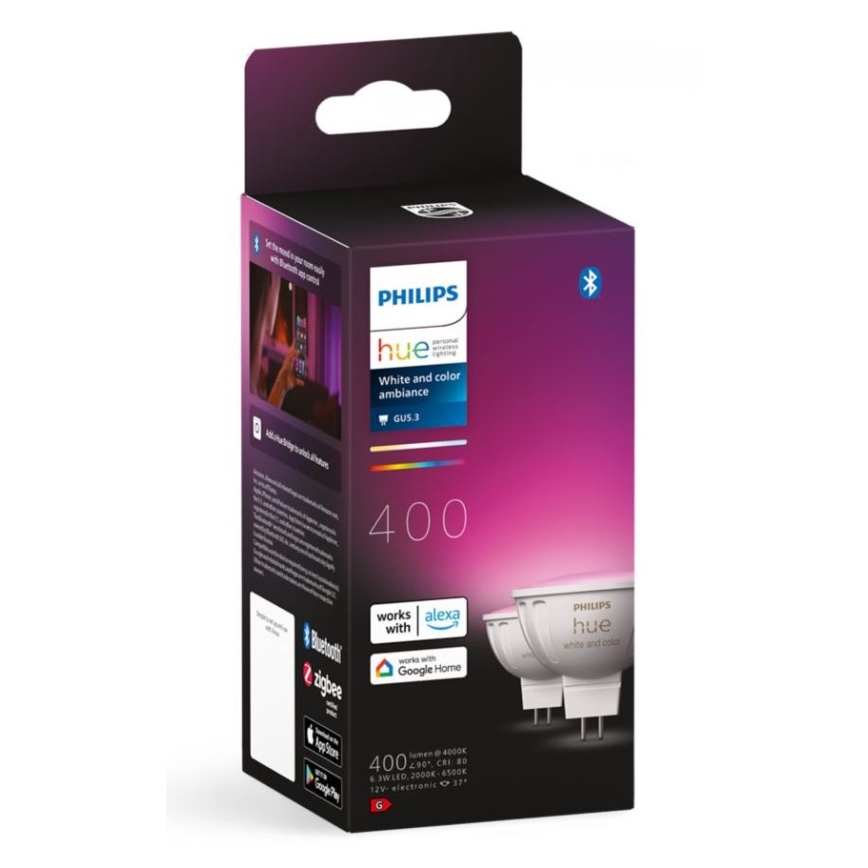 SADA 2x LED RGBW Stmievateľná žiarovka Philips Hue White And Color Ambiance GU5,3/MR16/6,3W/12V 2000-6500K