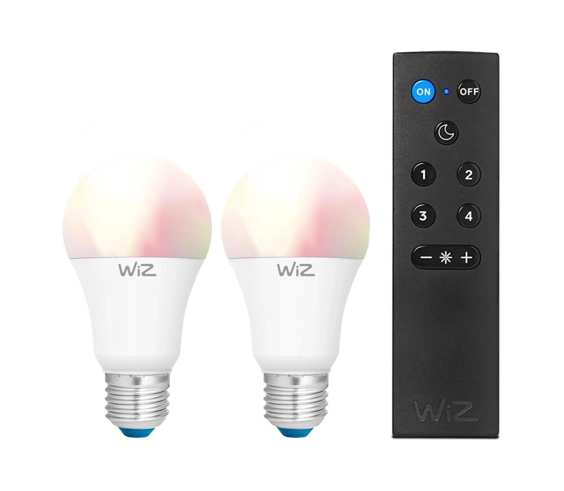 SADA 2x LED RGBW stmievateľné žiarovky A60 E27/9W/230V 2200-6500K Wi-Fi + diaľkový ovládač - WiZ 4897104950272