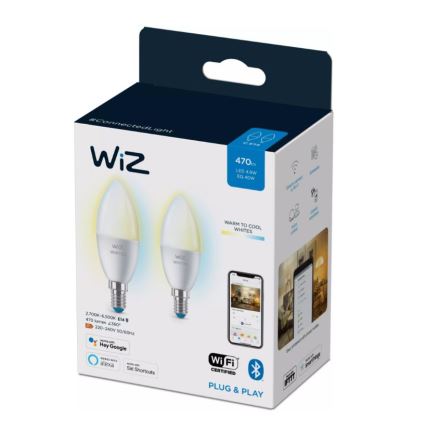 SADA 2x LED Stmievateľná žiarovka C37 E14/4,9W/230V 2700-6500K CRI 90 Wi-Fi - WiZ