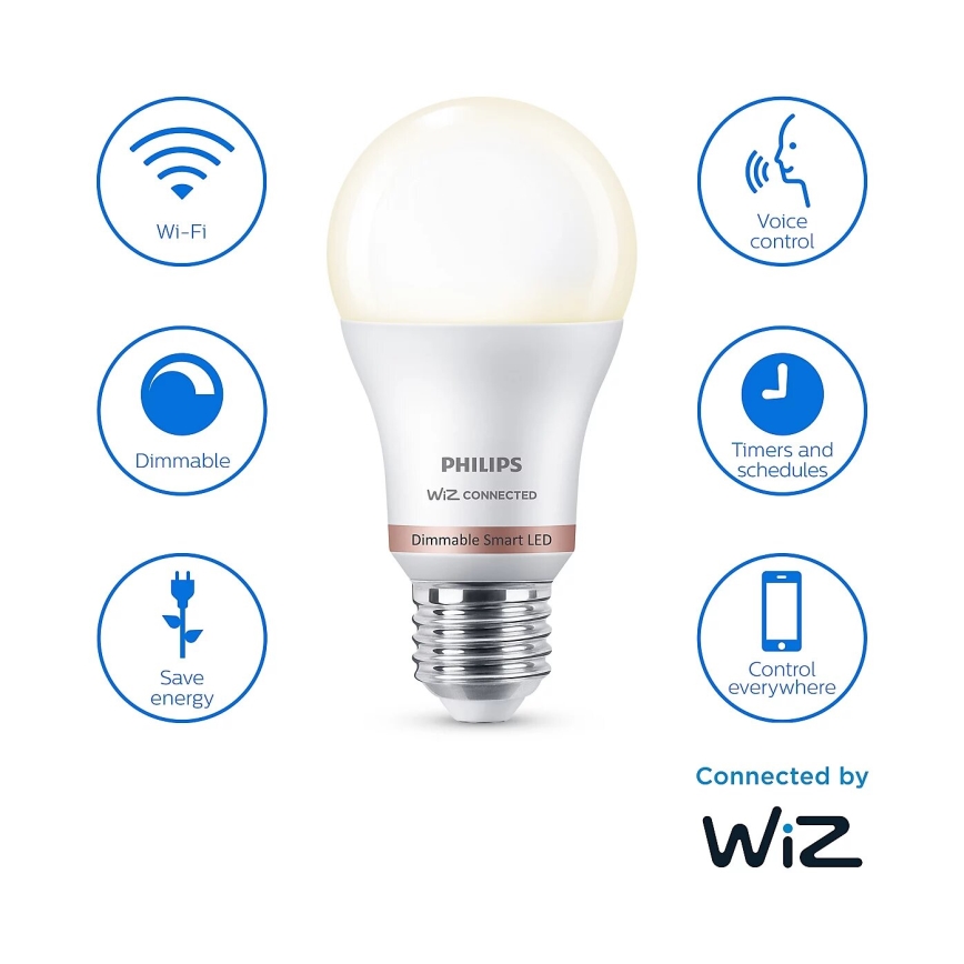 SADA 2x LED Stmievateľná žiarovka Philips A60 E27/8W/230V Wi-Fi