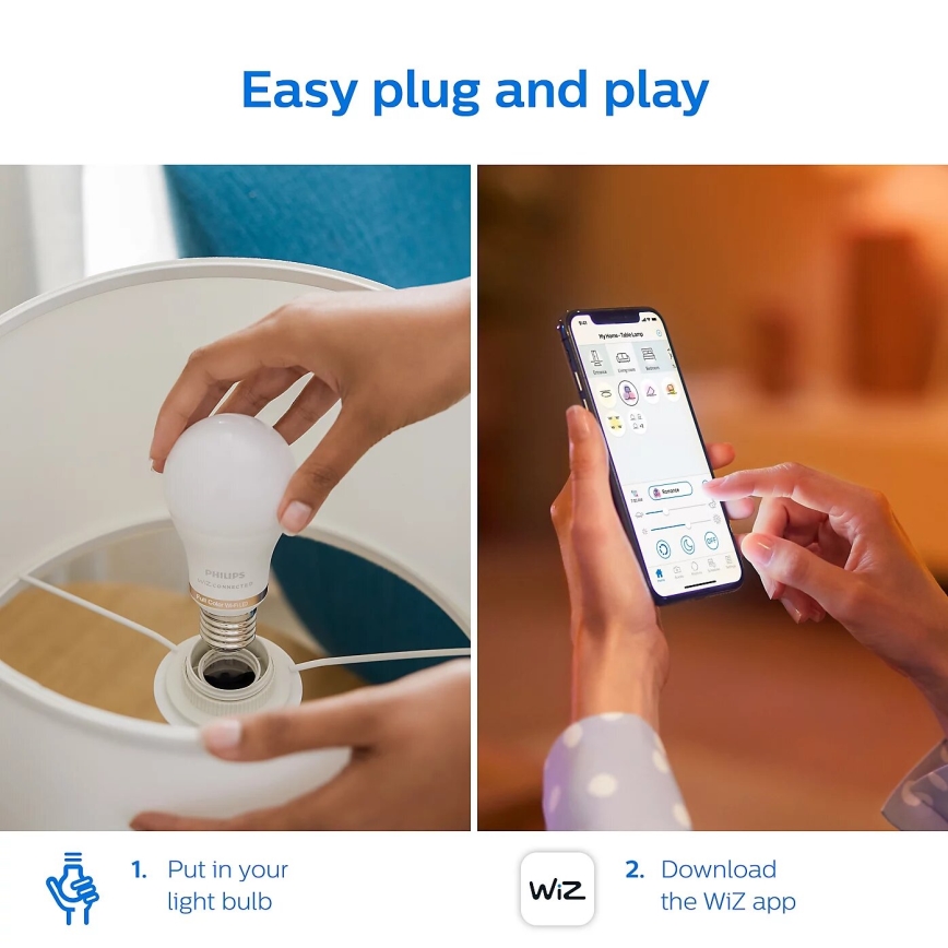 SADA 2x LED Stmievateľná žiarovka Philips A60 E27/8W/230V Wi-Fi