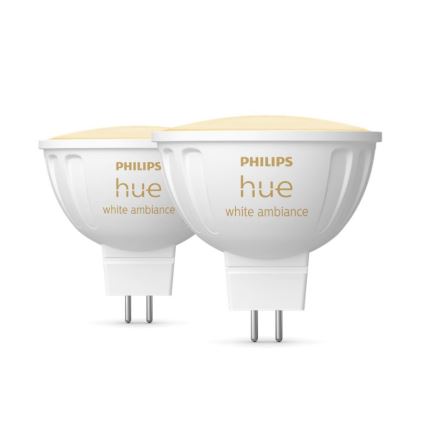 SADA 2x LED Stmievateľná žiarovka Philips Hue White Ambiance GU5,3/MR16/5,1W/12V 2200-6500K