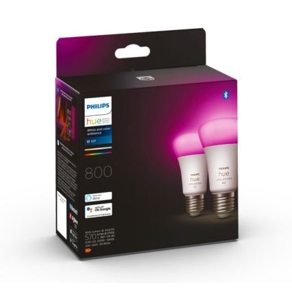 SADA 2x LED Stmievateľná žiarovka Philips Hue White And Color Ambiance A60 E27/6,5W/230V 2000-6500K