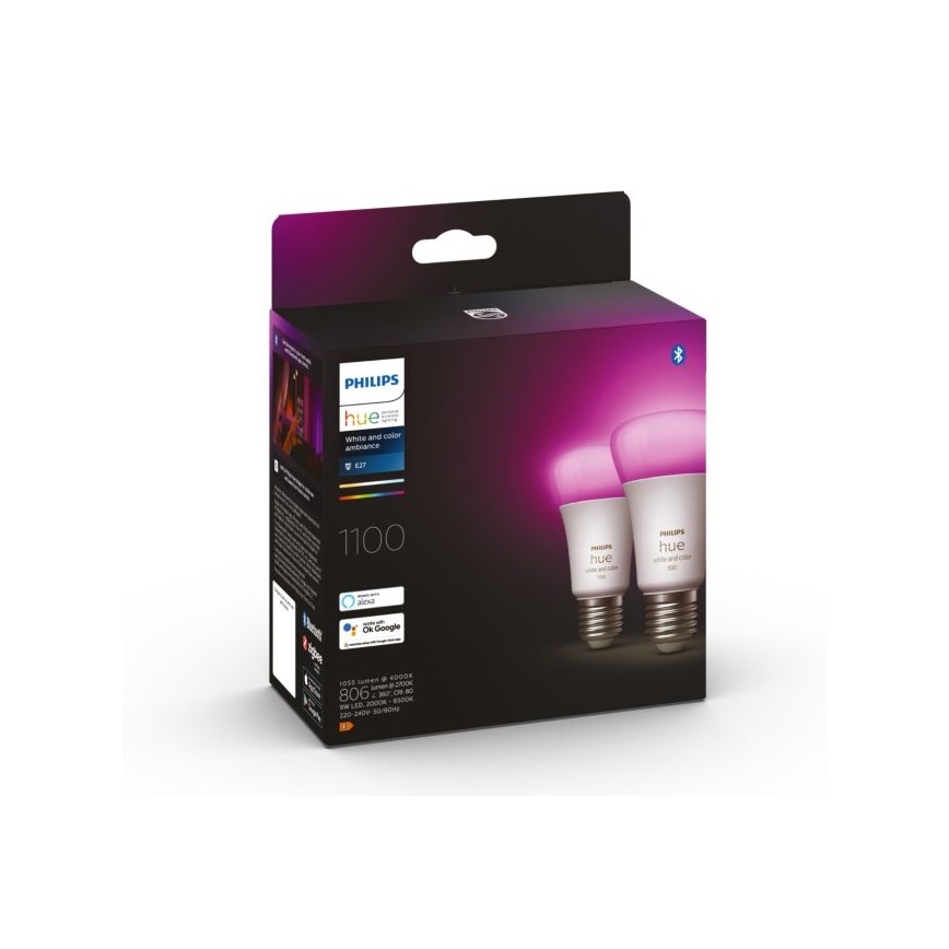 SADA 2x LED  Stmievateľná žiarovka Philips Hue White And Color Ambiance A60 E27/9W/230V 2000-6500K