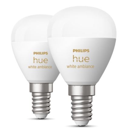 SADA 2x LED Stmievateľná žiarovka Philips Hue WHITE AMBIANCE P45 E14/5,1W/230V 2200-6500K