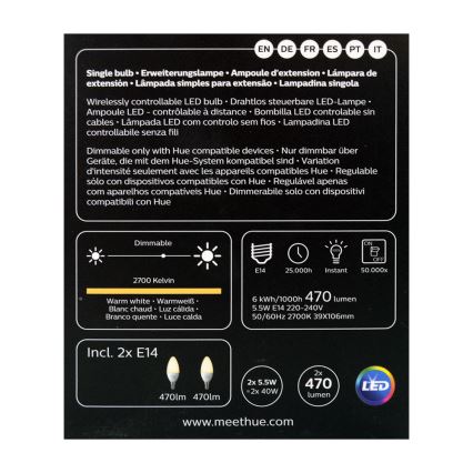 SADA 2x LED Stmievateľná žiarovka Philips Hue WHITE E14/5,5W/230V 2700K