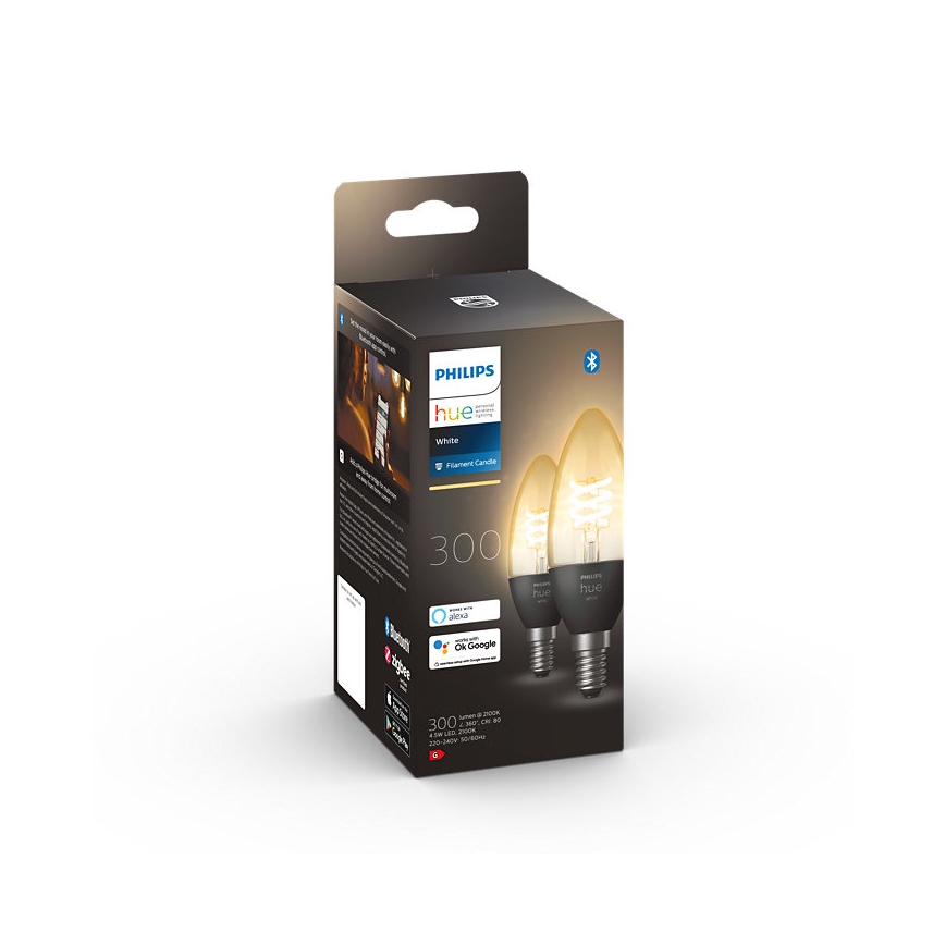 SADA 2x LED Stmievateľná žiarovka Philips Hue WHITE FILAMENT E14/4,5W/230V 2100K