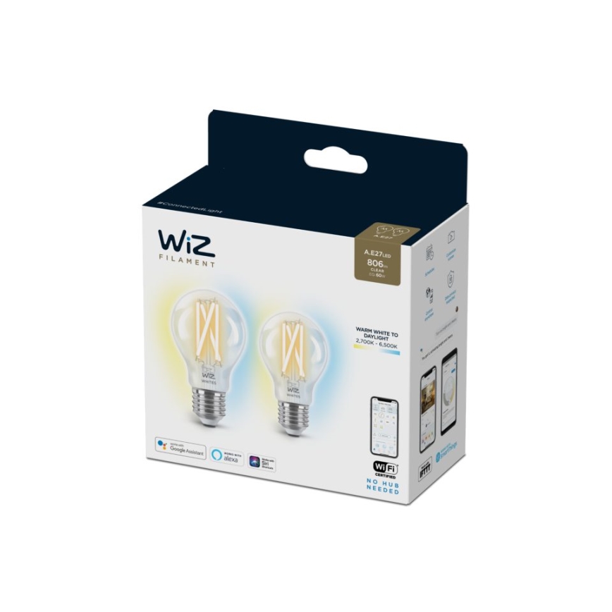 SADA 2x LED Stmievateľná žiarovka VINTAGE FILAMENT A60 E27/6,7W/230V 2700-6500K CRI 90 Wi-Fi - WiZ
