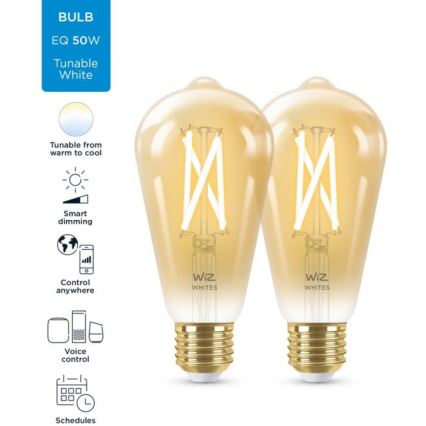 SADA 2x LED Stmievateľná žiarovka VINTAGE FILAMENT ST64 E27/6,7W/230V 2000-5000K Wi-Fi - WiZ
