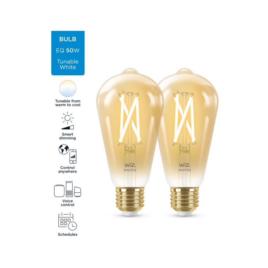 SADA 2x LED Stmievateľná žiarovka VINTAGE FILAMENT ST64 E27/6,7W/230V 2000-5000K Wi-Fi - WiZ