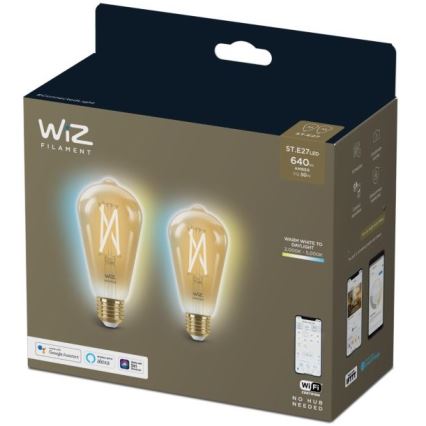 SADA 2x LED Stmievateľná žiarovka VINTAGE FILAMENT ST64 E27/6,7W/230V 2000-5000K Wi-Fi - WiZ
