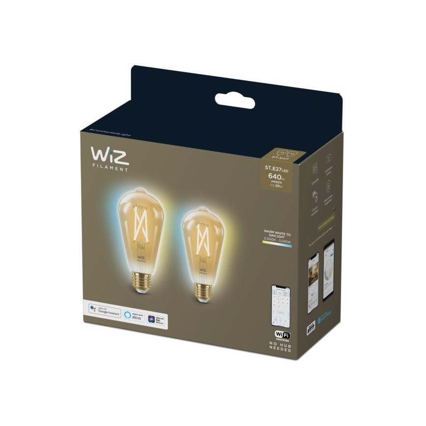 SADA 2x LED Stmievateľná žiarovka VINTAGE FILAMENT ST64 E27/6,7W/230V 2000-5000K Wi-Fi - WiZ