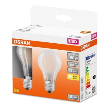 SADA 2x LED Žiarovka A60 E27/6,5W/230V 2700K - Osram