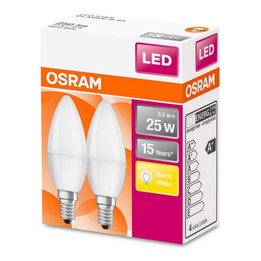 SADA 2x LED Žiarovka B25 E14/3,2W/230V 2700K - Osram