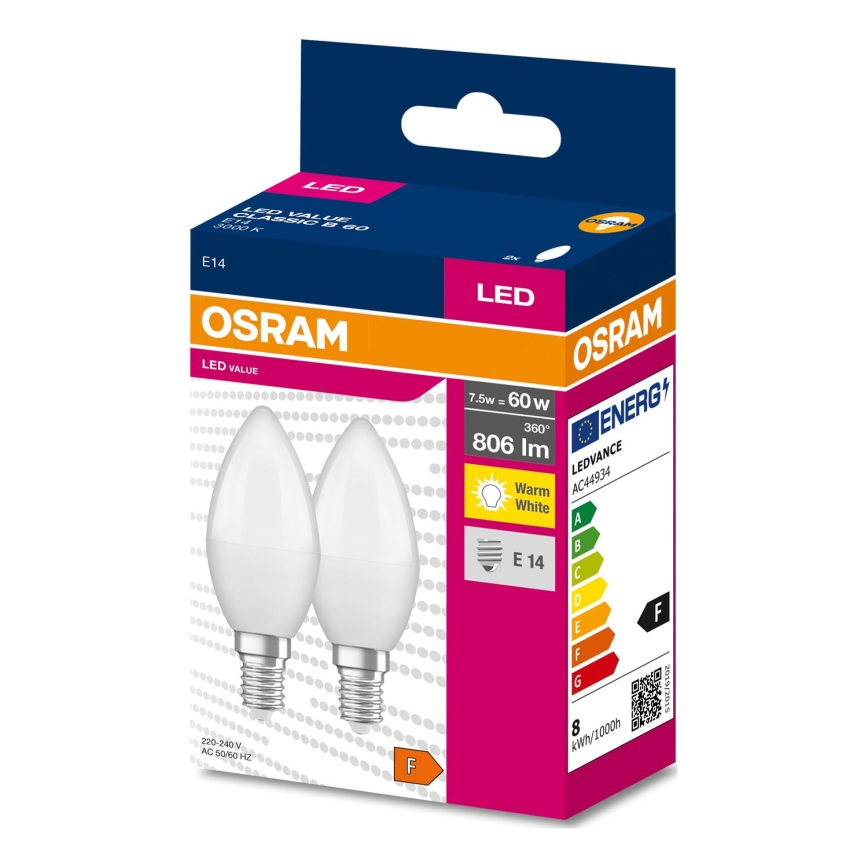 SADA 2x LED Žiarovka B38 E14/7,5W/230V 3000K - Osram
