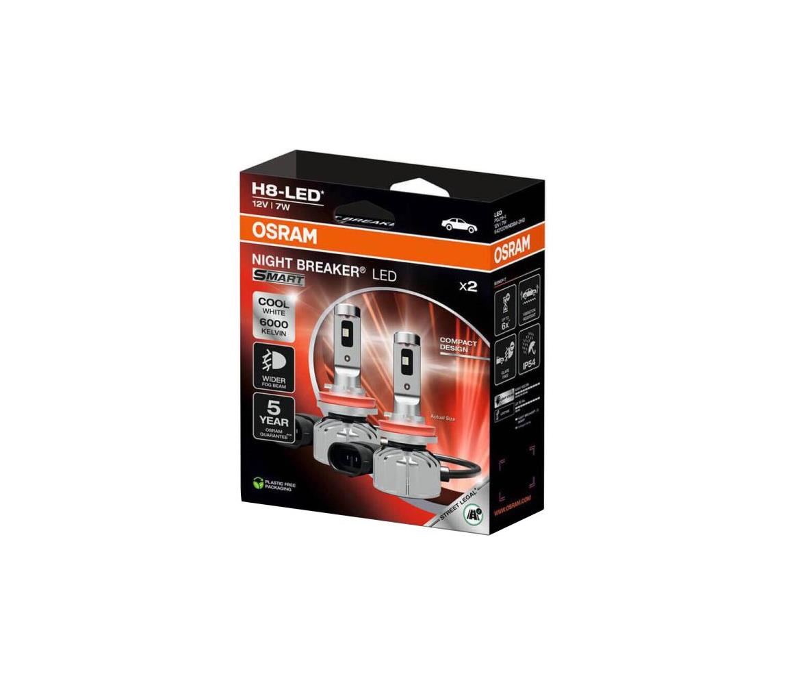 SADA 2x LED žiarovka do auta NIGHT BREAKER SMART H8 PGJ19-1/7W/12V 6000K - Osram 64212DWNBSM-2HB