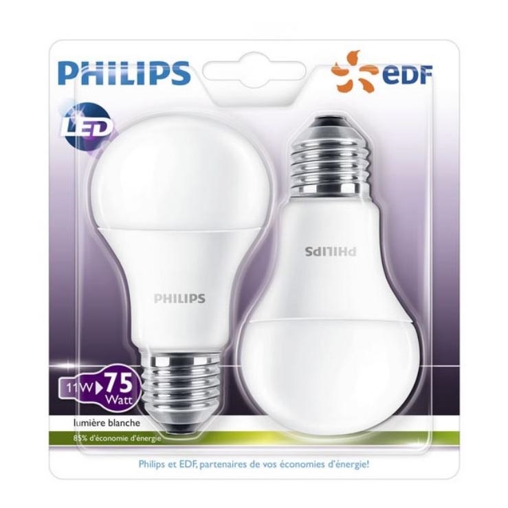 SADA 2x LED Žiarovka Philips A60 E27/11W/230V 2700K