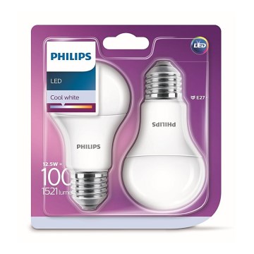 SADA 2x LED Žiarovka Philips A60 E27/12,5W/230V 4000K