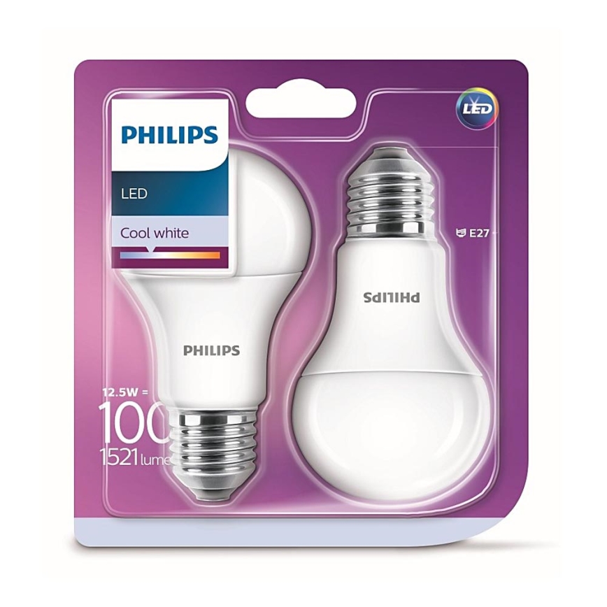 SADA 2x LED Žiarovka Philips A60 E27/12,5W/230V 4000K