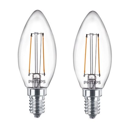 SADA 2x LED Žiarovka Philips B35 E14/2W/230V 2700K