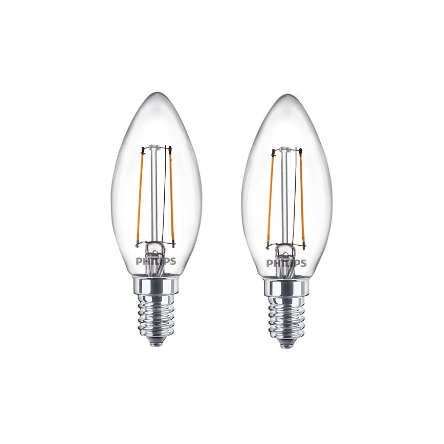 SADA 2x LED Žiarovka Philips B35 E14/2W/230V 2700K