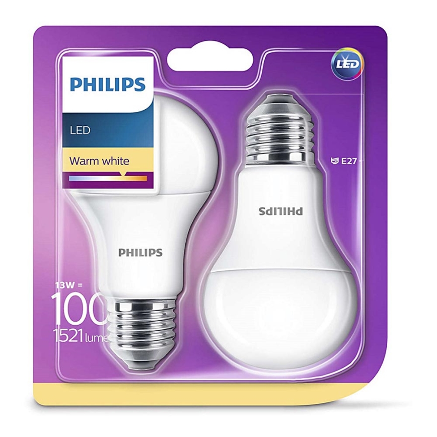 SADA 2x LED žiarovka Philips E27/13W/230V 2700K