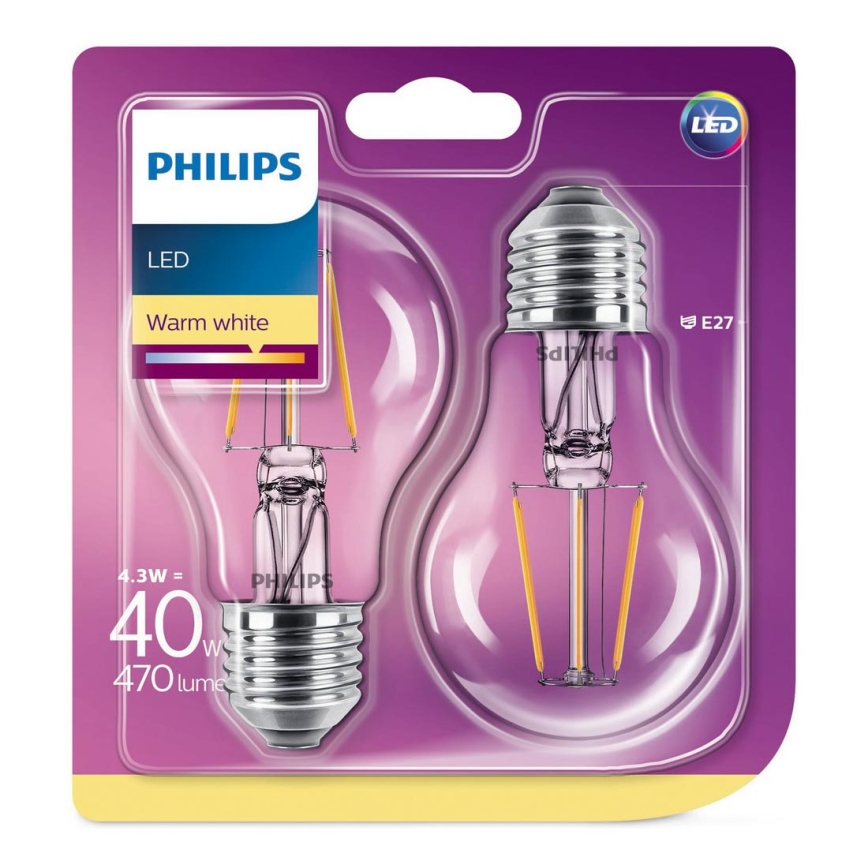 SADA 2x LED Žiarovka Philips E27/4,3W/230V 2700K