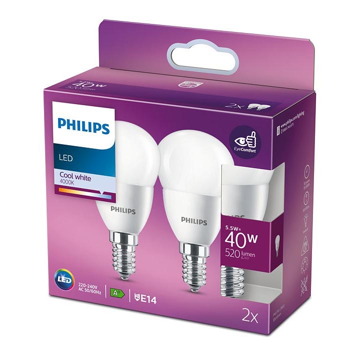 SADA 2x LED Žiarovka Philips P45 E14/5,5W/230V 4000K