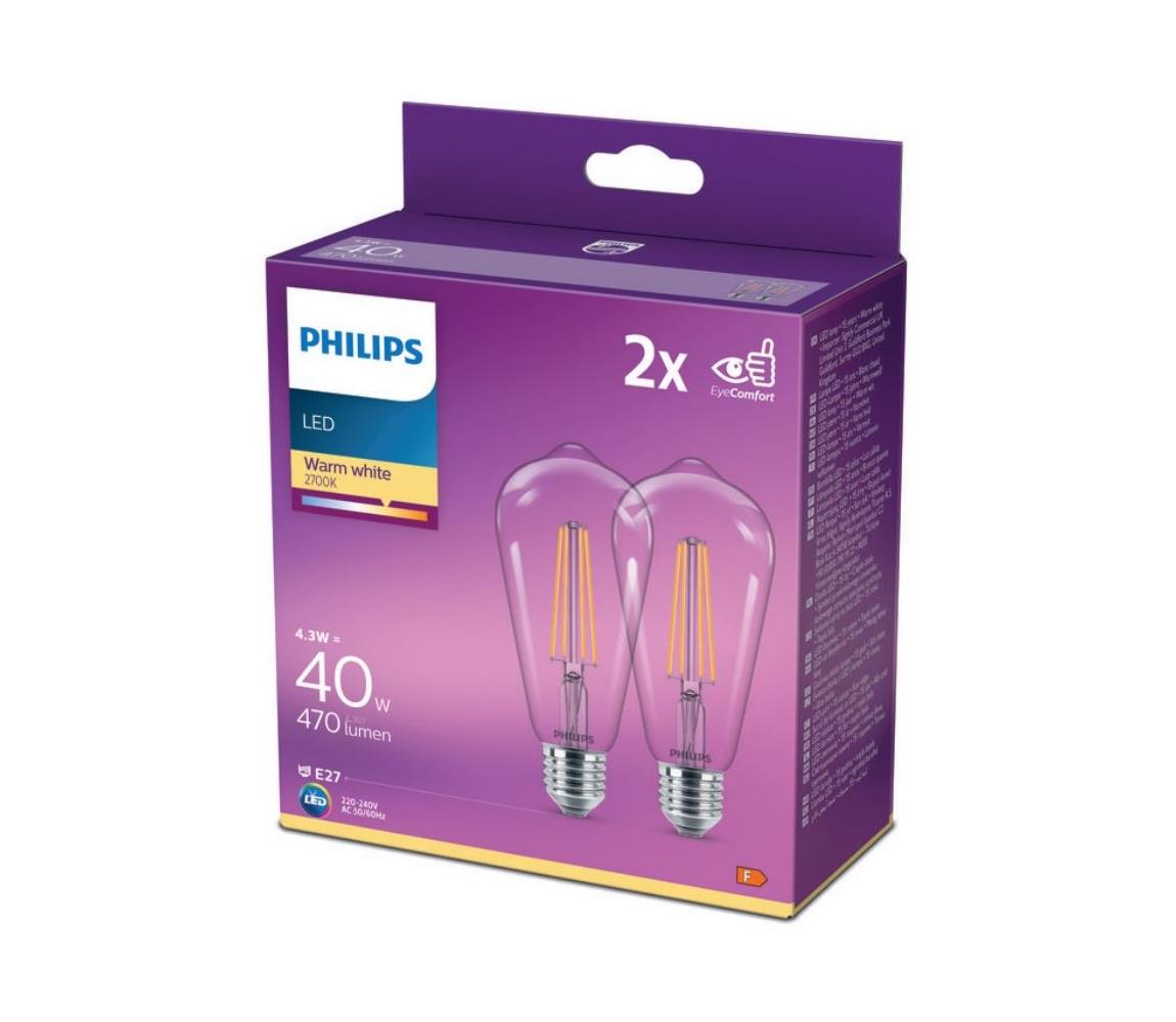 Philips SADA 2x LED Žiarovka VINTAGE Philips ST64 E27/4,3W/230V 2700K