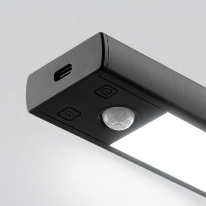 SADA 2x LED nabíjateľné osvetlenie nábytku so senzorom pohybu a súmraku VIRO LED/1,2W/3,7V 800 mAh 3000/4000/6500K 30 cm čierne