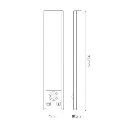 SADA 2x LED nabíjateľné osvetlenie nábytku so senzorom pohybu a súmraku VIRO LED/1,2W/3,7V 800 mAh 3000/4000/6500K 30 cm čierne