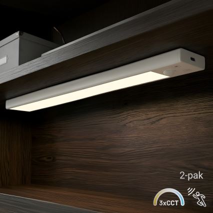 Sada 2 ks nabíjateľného LED osvetlenia do nábytku s pohybovým a súmrakovým senzorom VIRO LED/1,2W/3,7V 800 mAh 3000/4000/6500K 30 cm biela