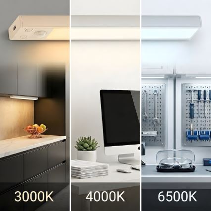 SADA 2x Nabíjateľné osvetlenie nábytku s pohybovým a súmrakovým senzorom VIRO LED/1W/3,7V 800 mAh 3000/4000/6500K 20 cm biela